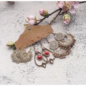 B2G1 3 Pair Set Tribal Bohemian Bronze Earrings